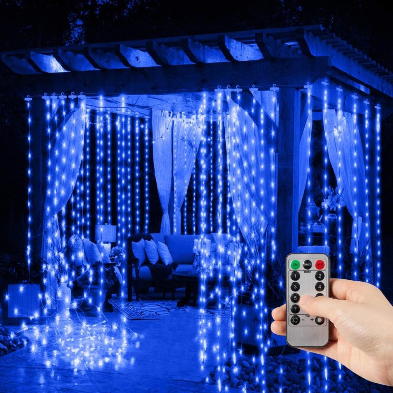 Seasonal Décor |  Sunnest Curtain String Light, 300 Led String Lights With 8 Lighting Modes, Usb Powered Dimmable Hanging Lights With Remote For Indoor/Outdoor Wall Decoration (9.8Ft X 9.8Ft) Home Decor & Cleaning Blue