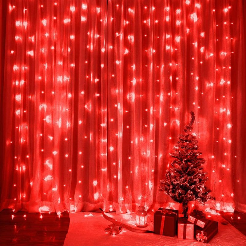 Seasonal Décor |  Sunnest Led Curtain Lights, Usb Curtain String Lights With 8 Lighting Modes, 300 Leds, 9.8Ft X 9.8Ft Wall Lights With Remote Control, Twinkle Lights For Bedroom Decoration (Red) Home Decor & Cleaning Red