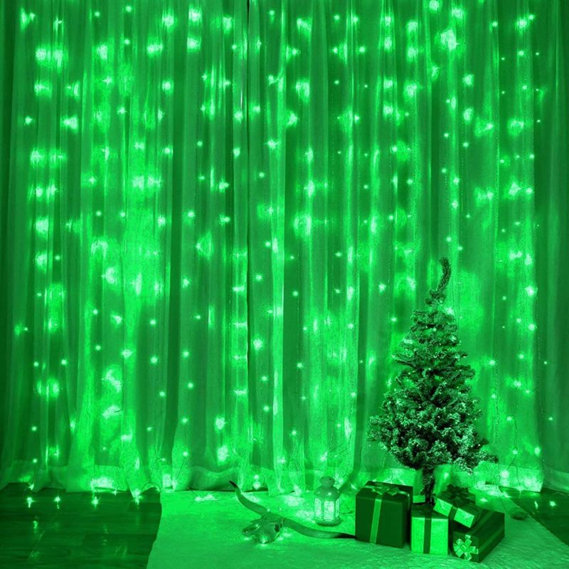 Seasonal Décor |  Sunnest St Patricks Day Curtain String Light, Hanging Lights With 300 Leds, 8 Lighting Modes, Remote Control, Usb Powered Curtain Lights For Bedroom, Wall, Party, Indoor Decoration Home Decor & Cleaning Green