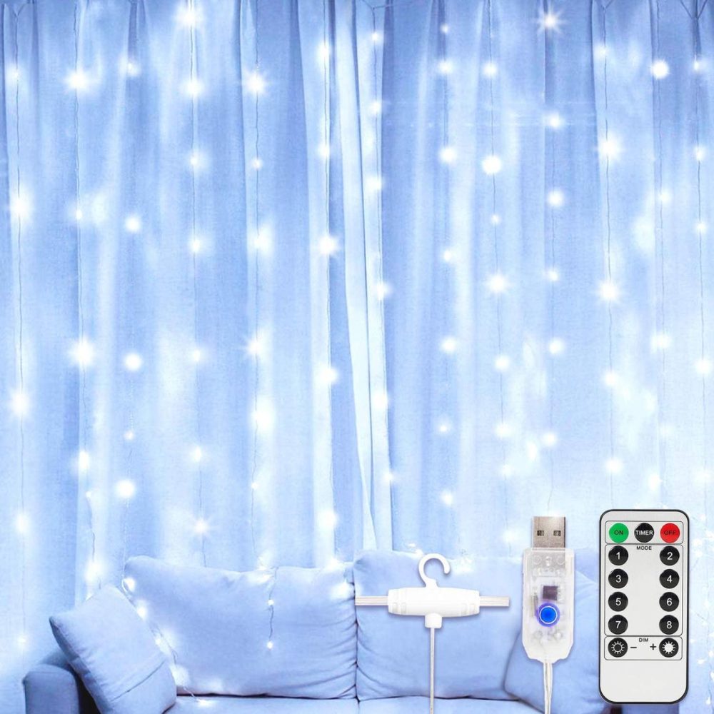 Seasonal Décor |  Window Curtain String Light 300 Leds Usb Powered Waterproof Fairy Lights 8 Lighting Modes Remote Control Lights For Christmas Bedroom Party Wedding Home Garden Wall Decorations, (White) Home Decor & Cleaning Seasonal Décor