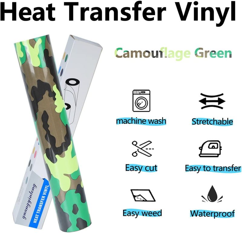 Sewing |  Adhesive Heat Transfer Vinyl For T-Shirts 12" X 8Ft Roll Glossy Arts, Crafts & Sewing Camouflage Green