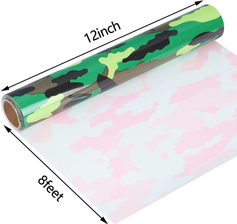 Sewing |  Adhesive Heat Transfer Vinyl For T-Shirts 12" X 8Ft Roll Glossy Arts, Crafts & Sewing Camouflage Green