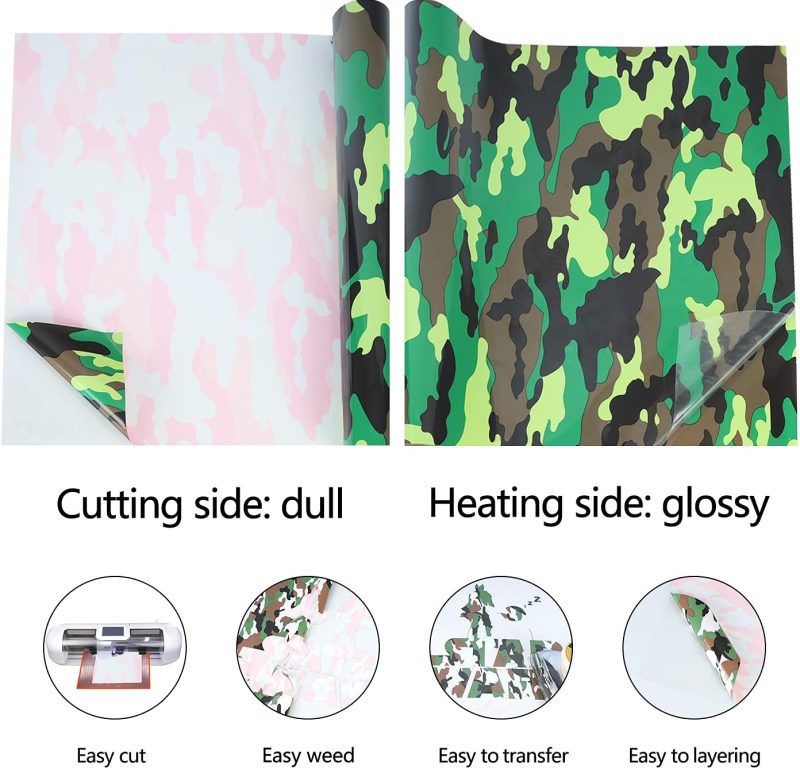 Sewing |  Adhesive Heat Transfer Vinyl For T-Shirts 12" X 8Ft Roll Glossy Arts, Crafts & Sewing Camouflage Green