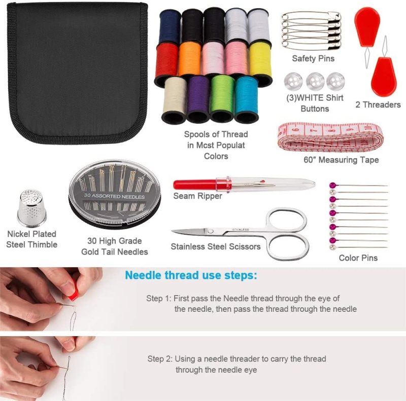 Sewing |  Sewing Kit, Okom Mini Small Basic Fine Sewing Set, Portable Diy Sewing Kit For Beginner, Traveller And Emergency Clothing Fixes, Contains Scissors, Thimble, Thread, Sewing Needle, Tape Measure Etc. Arts, Crafts & Sewing L