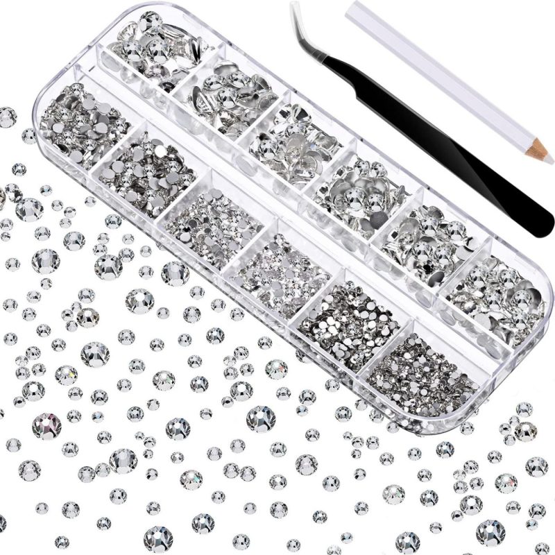 Sewing |  Tecunite 2000 Pieces Flat Back Gems Round Crystal Rhinestones 6 Sizes (1.5-6 Mm) With Pick Up Tweezer And Rhinestones Picking Pen For Crafts Nail Face Art Clothes Shoes Bags Diy (Clear) Arts, Crafts & Sewing Sewing