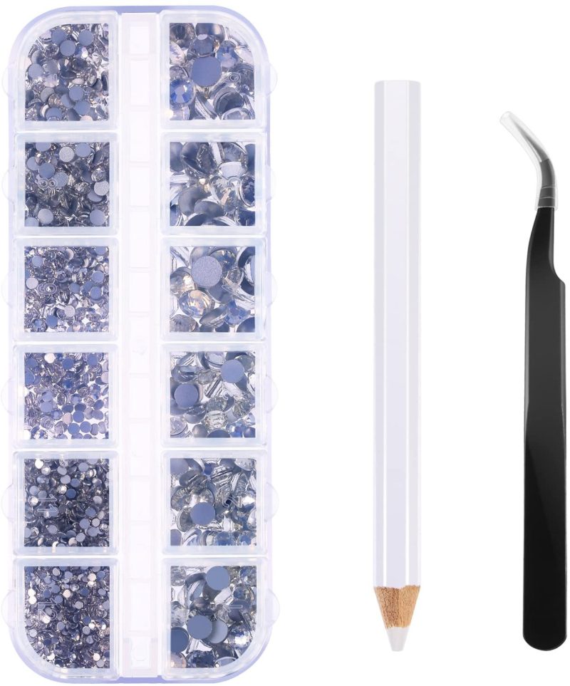 Sewing |  Tecunite 2000 Pieces Flat Back Gems Round Crystal Rhinestones 6 Sizes (1.5-6 Mm) With Pick Up Tweezer And Rhinestones Picking Pen For Crafts Nail Face Art Clothes Shoes Bags Diy (Clear) Arts, Crafts & Sewing Sewing