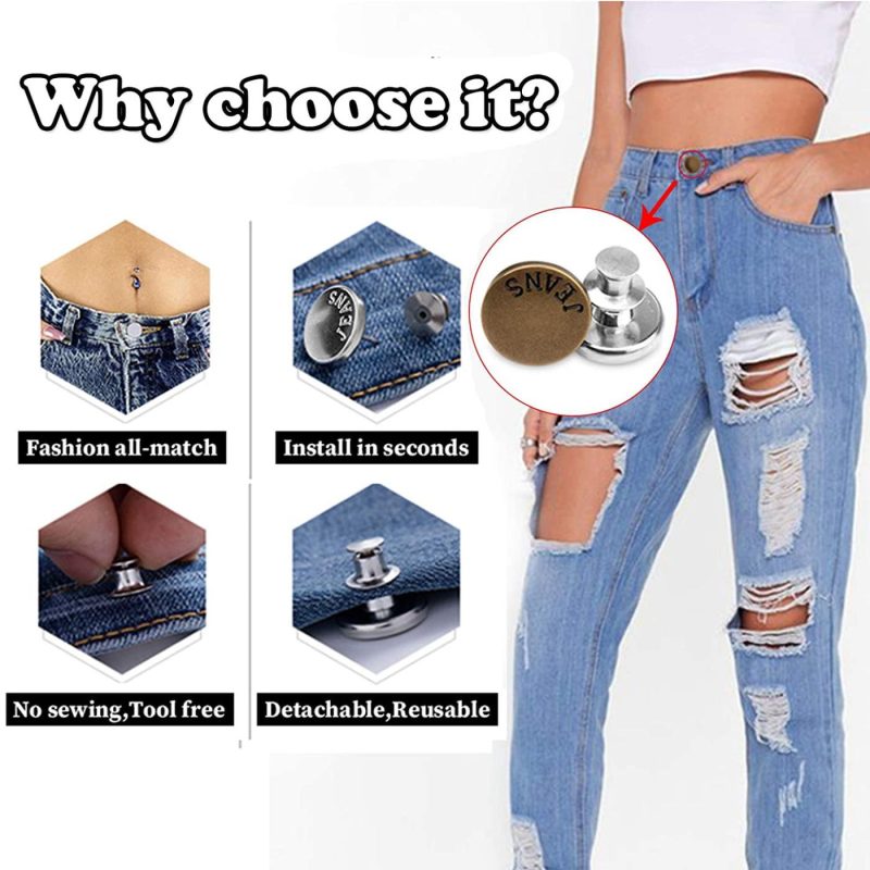 Sewing |  [Upgraded] 8 Sets Button Pins For Jeans No Sew,Toovren Jean Buttons Pins Adjustable, Removable Pants Button Pins, Perfect Fit Instant Jean Button,Button Clips,Metal Button Adds Pants Waist In Seconds Arts, Crafts & Sewing Sewing