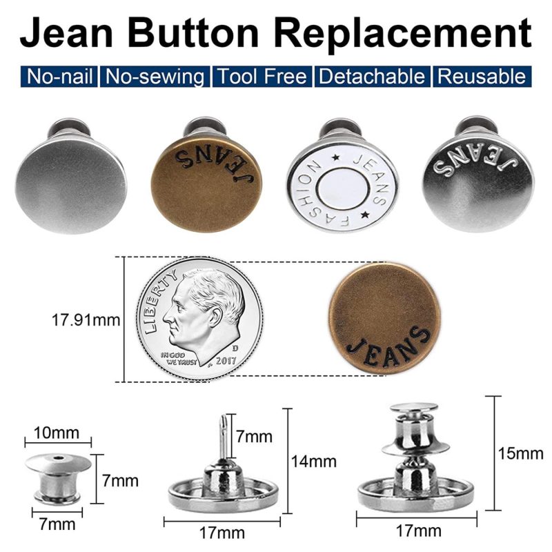 Sewing |  [Upgraded] 8 Sets Button Pins For Jeans, Toovren Perfect Fit Jean Button Replacement, 4 Styles Adjustable Jean Button Pins Metal Clips Snap Tack, No Sew Instant Extend Or Reduce Any Pants Waist Arts, Crafts & Sewing Sewing