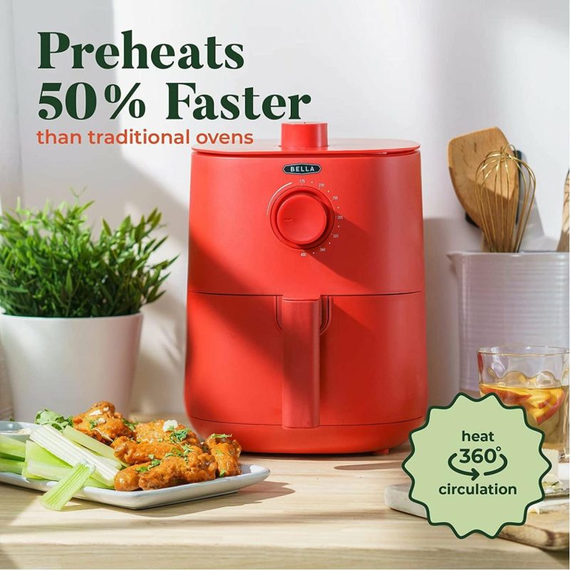 Small Appliances |  Bella 2.9Qt Manual Air Fryer, No Pre-Heat Needed, No-Oil Frying, Fast Healthy Evenly Cooked Meal Every Time, Removeable Dishwasher Safe Non Stick Pan And Crisping Tray For Easy Clean Up, Matte Red Home Decor & Cleaning BELLA