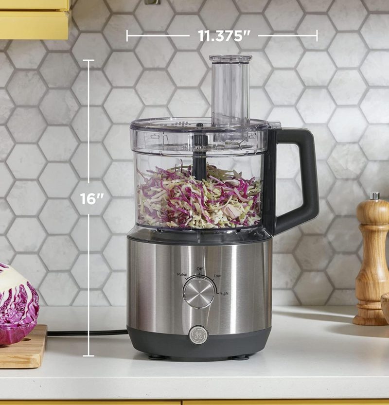 Small Appliances |  Ge Food Processor | 12 Cup | Complete With 3 Feeding Tubes, Stainless Steel Mixing Blade & Shredding Disc | 3 Speed | Great For Shredded Cheese, Chicken & More | Kitchen Essentials | 550 Watts Home Decor & Cleaning Food Processor