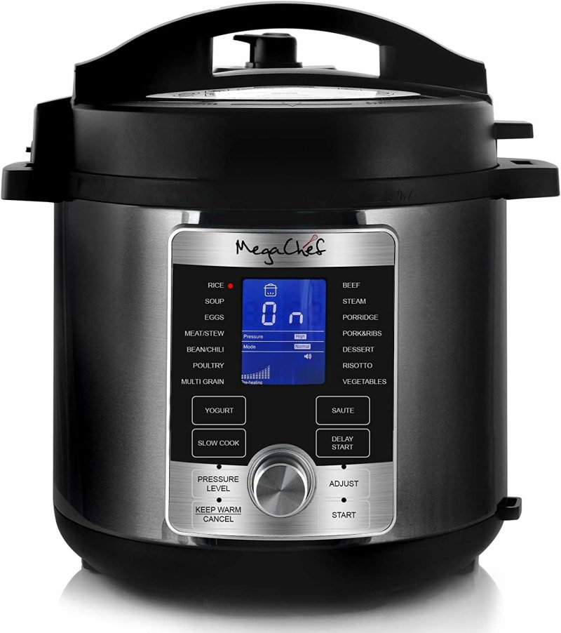 Small Appliances |  Megachef Electric Stainless Steel Brushed Digital Pressure Cooker With Lid, 6 Quart, Chrome And Black Home Decor & Cleaning Kitchen & Dining