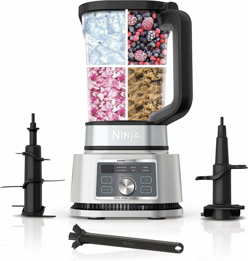 Small Appliances |  Ninja Ss201 Foodi Power Pitcher 4In1 Smoothie Bowl Maker Crushing Blender Dough Mixer Food Processor 1400Wp Smarttorque 6 Auto-Iq Presets, With A Stainless Silver Finish (Renewed) (Ninja Ss201) Home Decor & Cleaning Kitchen & Dining