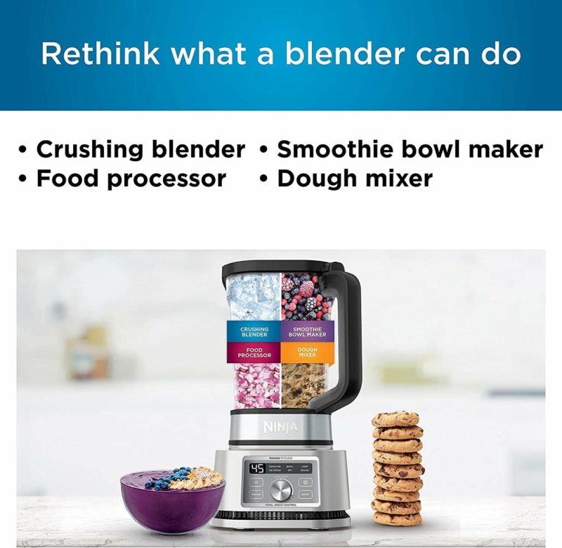 Small Appliances |  Ninja Ss201 Foodi Power Pitcher 4In1 Smoothie Bowl Maker Crushing Blender Dough Mixer Food Processor 1400Wp Smarttorque 6 Auto-Iq Presets, With A Stainless Silver Finish (Renewed) (Ninja Ss201) Home Decor & Cleaning Kitchen & Dining