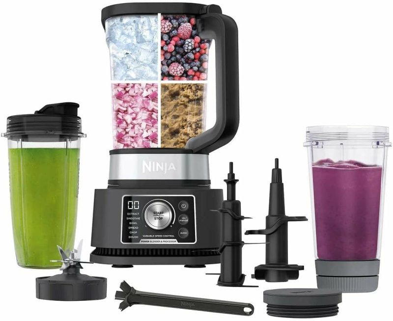 Small Appliances |  Ninja Ss201 Foodi Power Pitcher 4In1 Smoothie Bowl Maker Crushing Blender Dough Mixer Food Processor 1400Wp Smarttorque 6 Auto-Iq Presets, With A Stainless Silver Finish (Renewed) (Ninja Ss201) Home Decor & Cleaning Kitchen & Dining