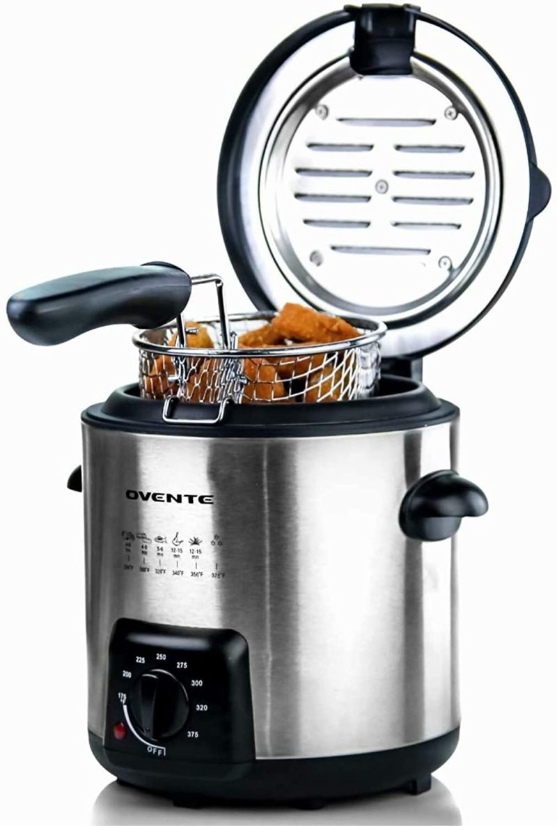 Small Appliances |  Ovente Electric Oil Deep Fryer 0.9 Liter With Stainless Steel Basket And Temperature Control, 840 Watt Power With Heating Element, Perfect For Chicken Fries Compact & Easy Storage, Silver Fdm1091Br Home Decor & Cleaning Kitchen & Dining