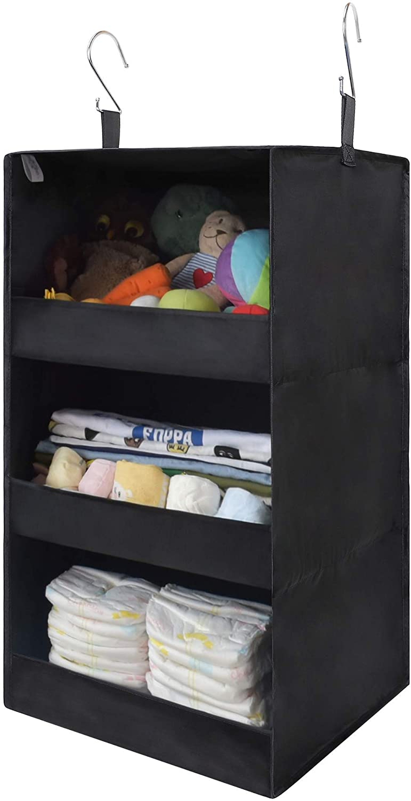 Storage & Organization |  Granny Says 3-Shelf Hanging Closet Organizer, Collapsible Closet Hanging Shelves, Nursery Hanging Organizer, Black, 28.9" H X 12.2" W X 12.2" D, 1-Pack Home Decor & Cleaning black