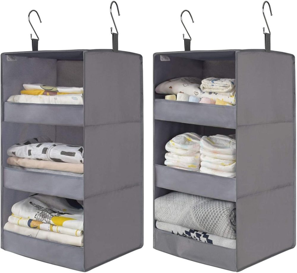 Storage & Organization |  Granny Says Two 3-Shelf Hanging Closet Organizers, Collapsible Closet Hanging Shelves, Nursery Hanging Organizers, Ash Gray, 28.9" H X 12.2" W X 12.2" D, 2-Pack Home Decor & Cleaning Ash Gray