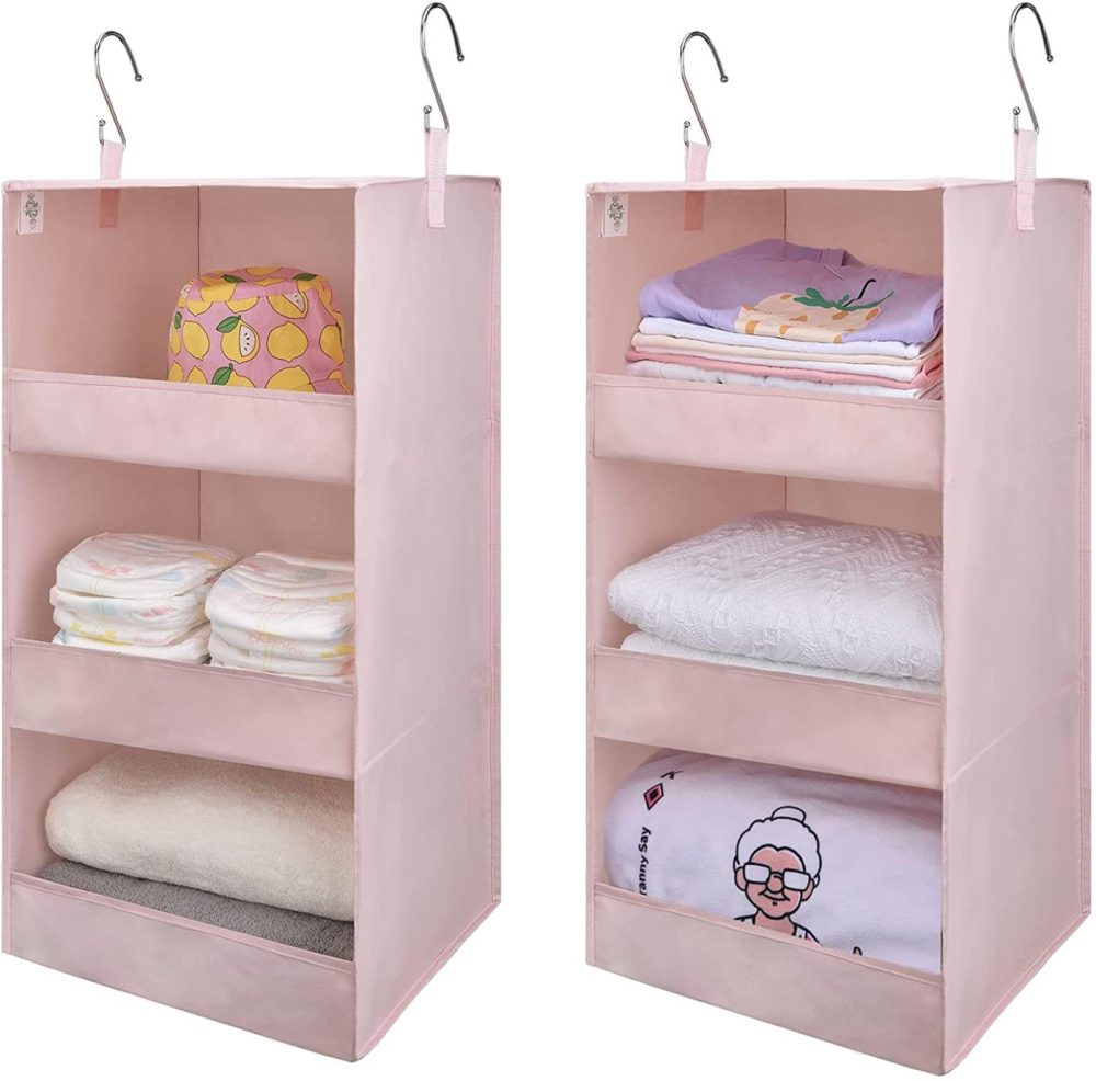 Storage & Organization |  Granny Says 3-Shelf Hanging Closet Organizers, Foldable Closet Hanging Shelves, Nursery Hanging Organizers, Pink, 28.9" H X 12.2" W X 12.2" D, 2-Pack Home Decor & Cleaning GRANNY SAYS