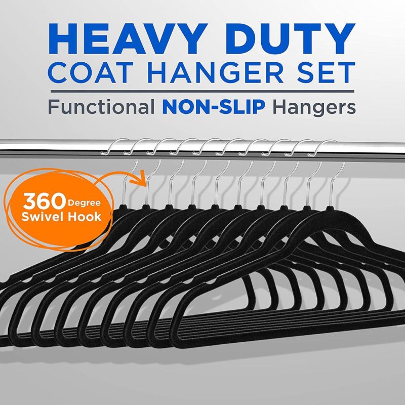 Storage & Organization |  100 Pcs. Of Velvet Non-Slip Clothes-Heavy Duty Coat Hanger Set With 360° Swivel Hook , 100 Pack, Brown Home Decor & Cleaning SereneLife