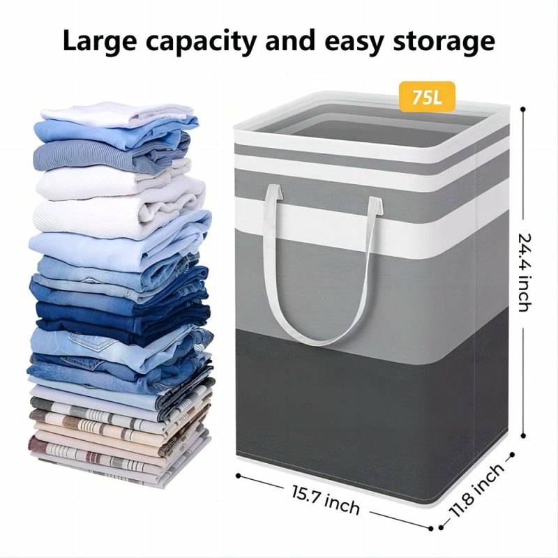 Storage & Organization |  2 Pack 75L Large Laundry Basket, Freestanding Waterproof Clothes Basket, Foldable Waterproof Clothes Basket, Cotton Linen Storage Basket With Handles, For Clothes And Toy Storage Home Decor & Cleaning JUEMEL