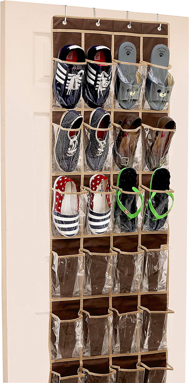 Storage & Organization |  24 Pockets – Simplehouseware Crystal Clear Over The Door Hanging Shoe Organizer, Brown Home Decor & Cleaning brown