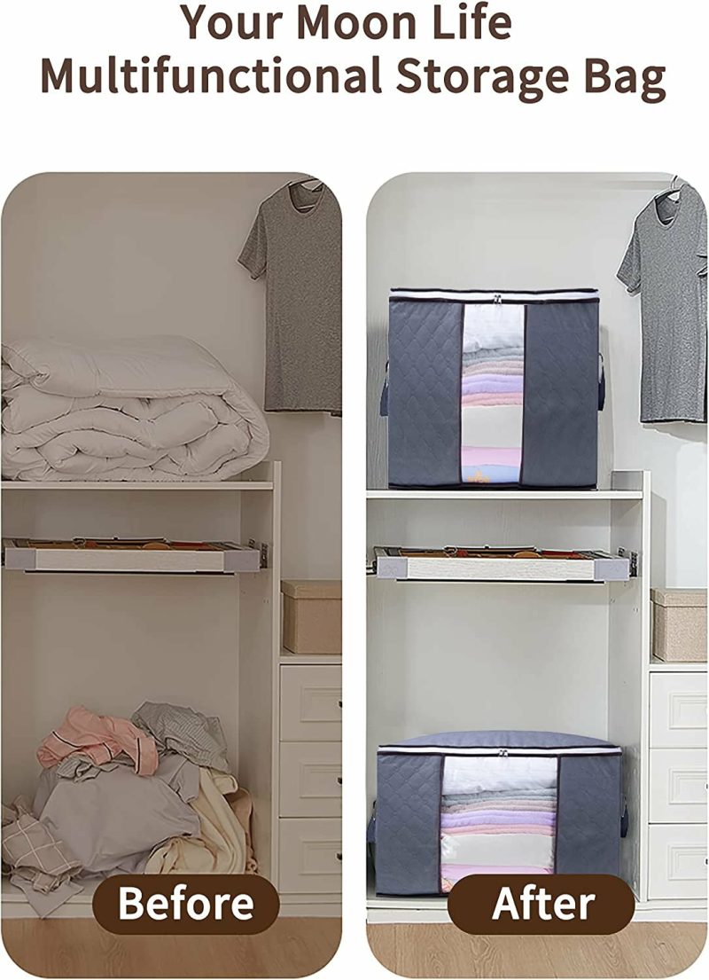 Storage & Organization |  3 Pack Foldable Large Clothes Storage Bag Organizer For Comforters, Blankets, Bedding, Collapsible Thick Fabric Under Bed Storage With Reinforced Handles, Sturdy Zipper And Clear Window (65L, Gray) Home Decor & Cleaning Gray vertical