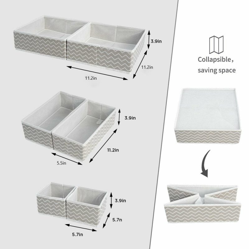 Storage & Organization |  6-Piece Foldable Fabric Storage Box, Foldable Closet Organizer, Fabric Storage Cube, Dresser Drawer Organizer, Container With Drawer Divider, Clothes,Socks, Underwear Storage Box, White Home Decor & Cleaning Clearance Fabric Storage-1