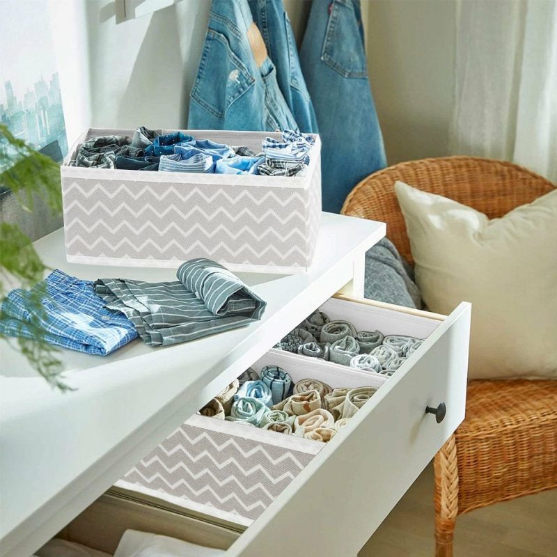 Storage & Organization |  6-Piece Foldable Fabric Storage Box, Foldable Closet Organizer, Fabric Storage Cube, Dresser Drawer Organizer, Container With Drawer Divider, Clothes,Socks, Underwear Storage Box, White Home Decor & Cleaning Clearance Fabric Storage-1