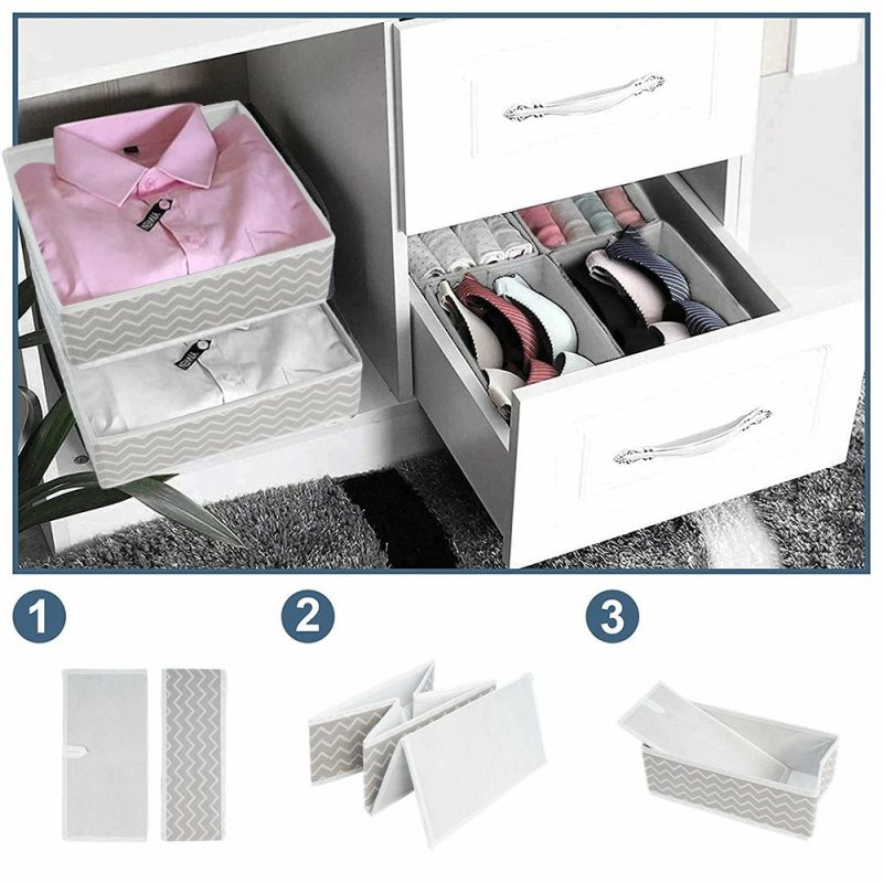 Storage & Organization |  6-Piece Foldable Fabric Storage Box, Foldable Closet Organizer, Fabric Storage Cube, Dresser Drawer Organizer, Container With Drawer Divider, Clothes,Socks, Underwear Storage Box, White Home Decor & Cleaning Clearance Fabric Storage-1