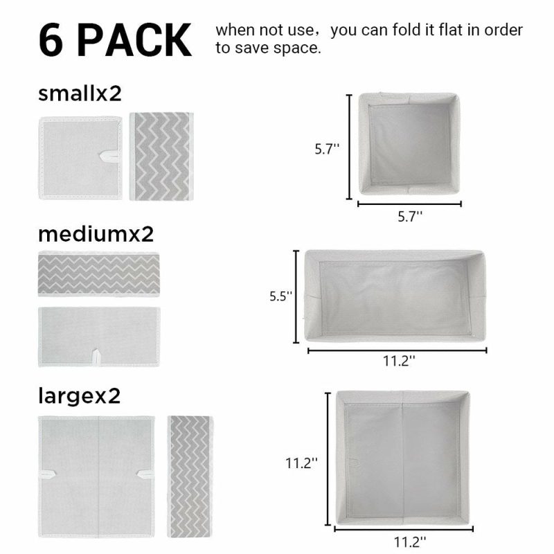 Storage & Organization |  6-Piece Foldable Fabric Storage Box, Foldable Closet Organizer, Fabric Storage Cube, Dresser Drawer Organizer, Container With Drawer Divider, Clothes,Socks, Underwear Storage Box, White Home Decor & Cleaning Clearance Fabric Storage-1