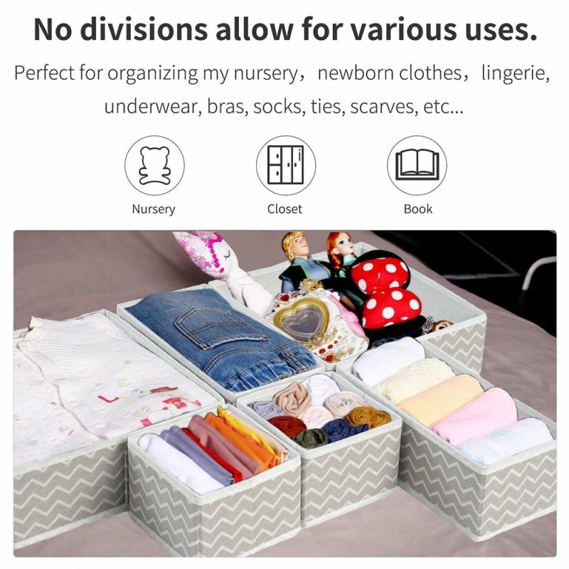 Storage & Organization |  6-Piece Foldable Fabric Storage Box, Foldable Closet Organizer, Fabric Storage Cube, Dresser Drawer Organizer, Container With Drawer Divider, Clothes,Socks, Underwear Storage Box, White Home Decor & Cleaning Clearance Fabric Storage-1