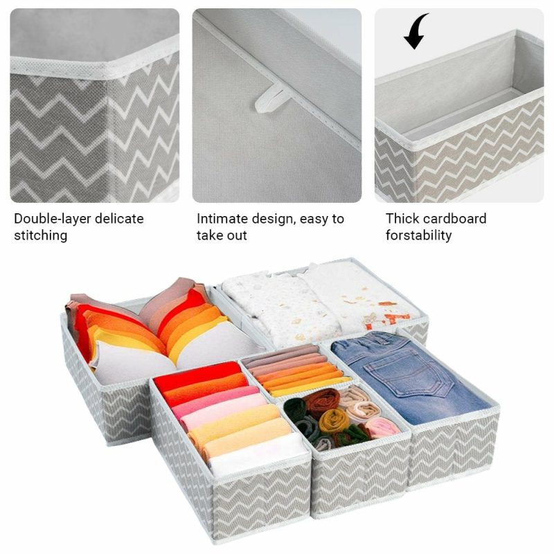 Storage & Organization |  6-Piece Foldable Fabric Storage Box, Foldable Closet Organizer, Fabric Storage Cube, Dresser Drawer Organizer, Container With Drawer Divider, Clothes,Socks, Underwear Storage Box, White Home Decor & Cleaning Clearance Fabric Storage-1