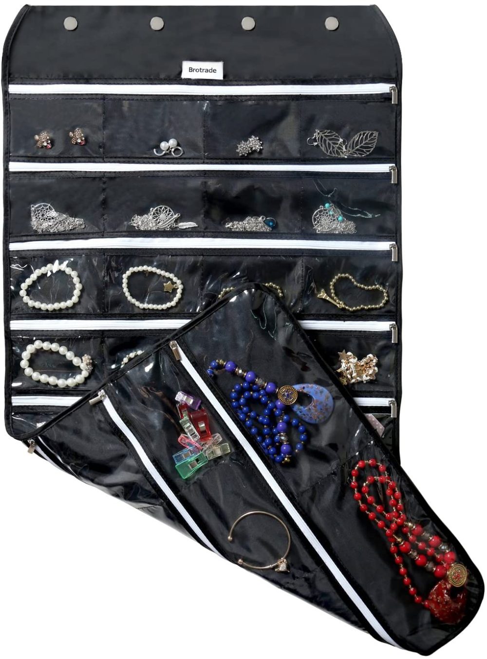 Storage & Organization |  Bb Brotrade Hanging Jewelry Organizer With Oxford Dual Side 56 Zippered Storage Pocket(Black With Zipper) Home Decor & Cleaning Black with Zipper