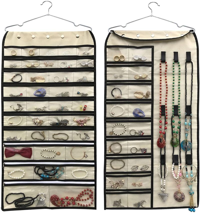 Storage & Organization |  Bb Brotrade Hanging Jewelry Organizer,Double Sided 56 Pockets&9 Hooks Accessories Organizer For Holding Jewelry(Beige-56 Pockets) Home Decor & Cleaning Beige-56 Pockets