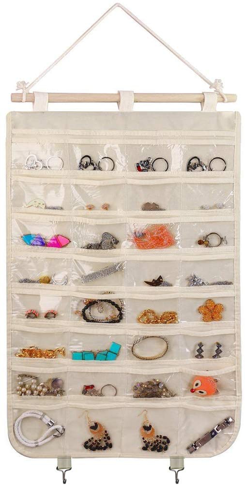 Storage & Organization |  Bb Brotrade Hanging Jewelry Organizer,Single Side 32 Clear Pvc Pockets Wall Jewelry Storage With 2 Metal Hooks For Holding Jewelries (Beige) Home Decor & Cleaning Beige 32 Pockets