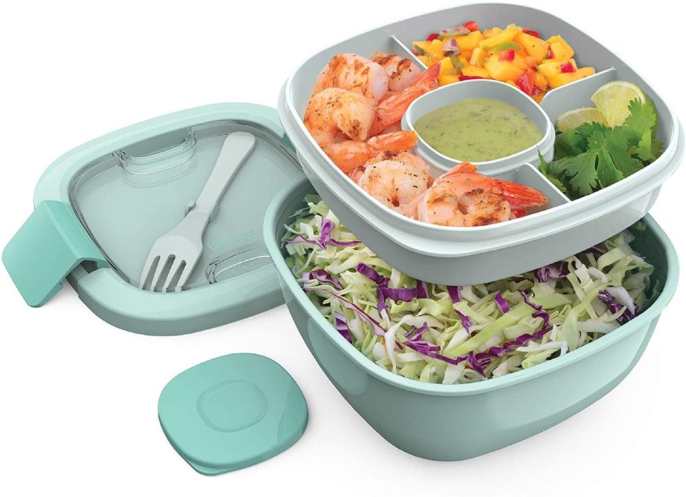 Storage & Organization |  Bentgo Salad – Stackable Lunch Container With Large 54-Oz Salad Bowl, 4-Compartment Bento-Style Tray For Toppings, 3-Oz Sauce Container For Dressings, Built-In Reusable Fork & Bpa-Free (Coastal Aqua) Home Decor & Cleaning Bentgo