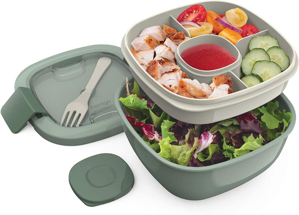 Storage & Organization |  Bentgo Salad – Stackable Lunch Container With Large 54-Oz Salad Bowl, 4-Compartment Bento-Style Tray For Toppings, 3-Oz Sauce Container For Dressings, Built-In Reusable Fork & Bpa-Free (Khaki Green) Home Decor & Cleaning Bentgo