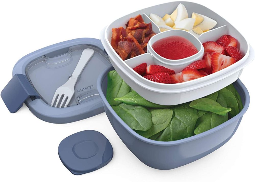 Storage & Organization |  Bentgo Salad – Stackable Lunch Container With Large 54-Oz Salad Bowl, 4-Compartment Bento-Style Tray For Toppings, 3-Oz Sauce Container For Dressings, Built-In Reusable Fork & Bpa-Free (Slate) Home Decor & Cleaning Bentgo