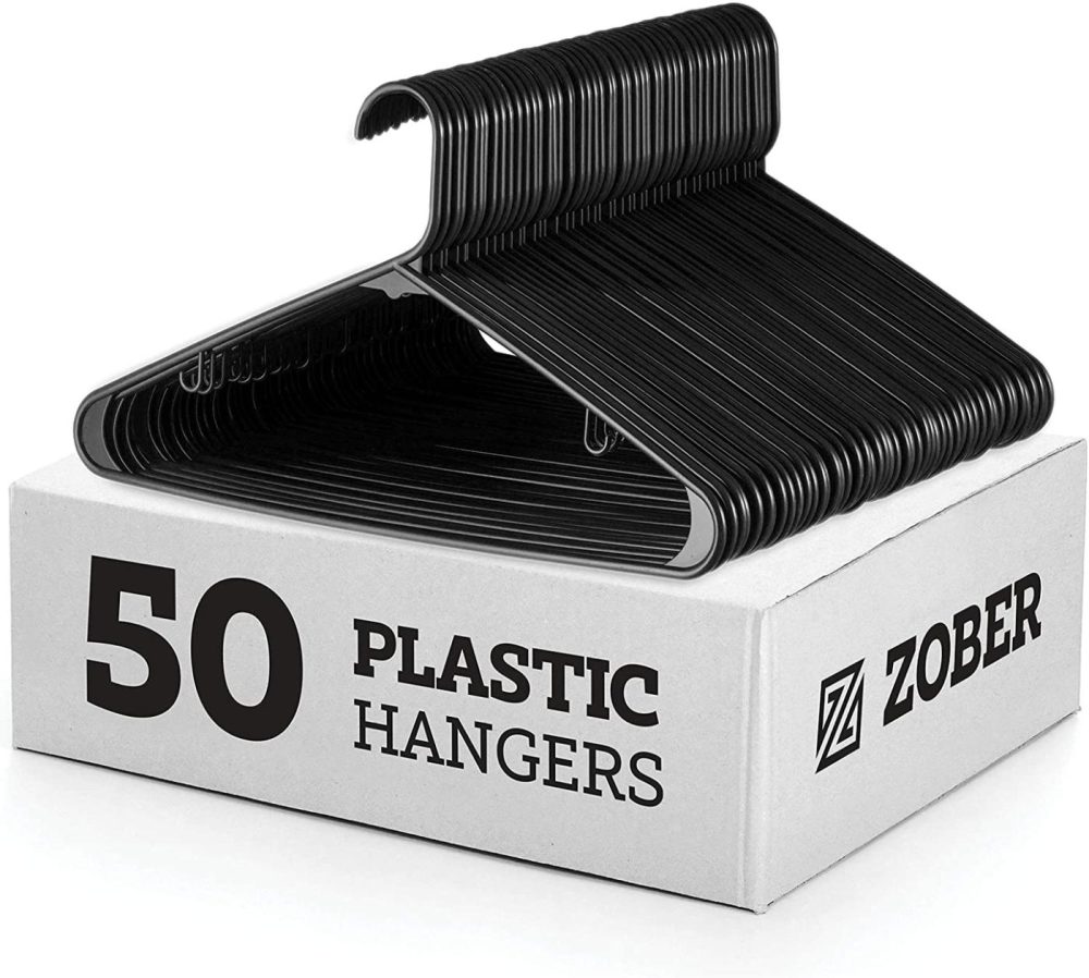 Storage & Organization |  Black Standard Plastic Hangers (50 Pack) Durable Tubular Shirt Hanger Ideal For Laundry & Everyday Use, Slim & Space Saving, Heavy Duty Clothes Hanger For Coats, Pants, Dress, Etc. Hangs Up To 5.5 Lbs Home Decor & Cleaning black