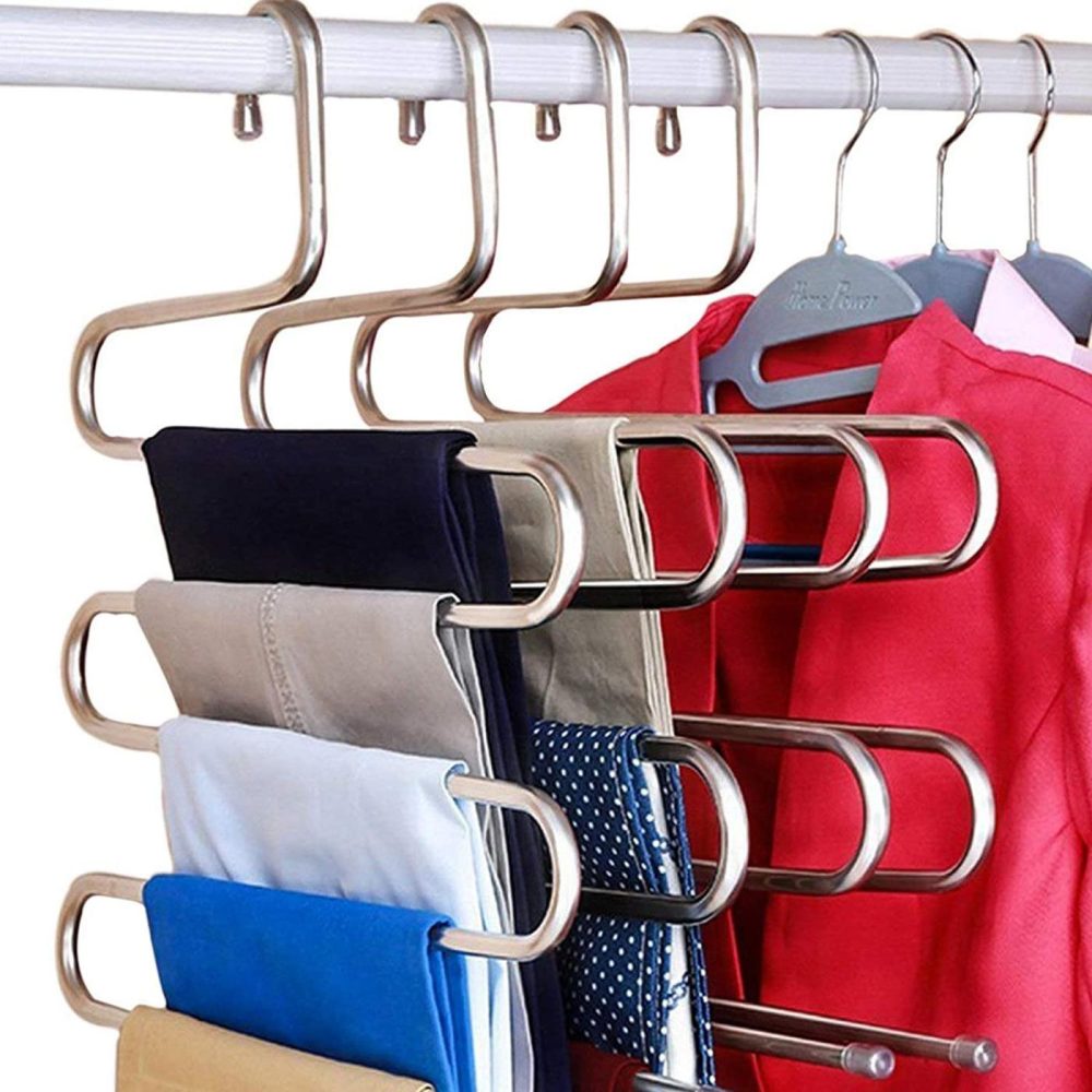 Storage & Organization |  Doiown Pants Hangers S-Shape Stainless Steel Clothes Hangers Space Saving Hangers Closet Organizer For Pants Jeans Scarf(5 Layers,10Pcs) Home Decor & Cleaning DOIOWN