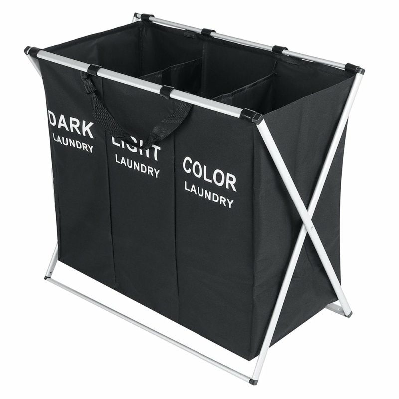 Storage & Organization |  Double Laundry Hamper With Lid And Removable Laundry Bags, Large Collapsible 2 Dividers Dirty Clothes Basket With Handles For Bedroom, Laundry Room, Closet, Bathroom, College, Dark Gray Home Decor & Cleaning 3 Section