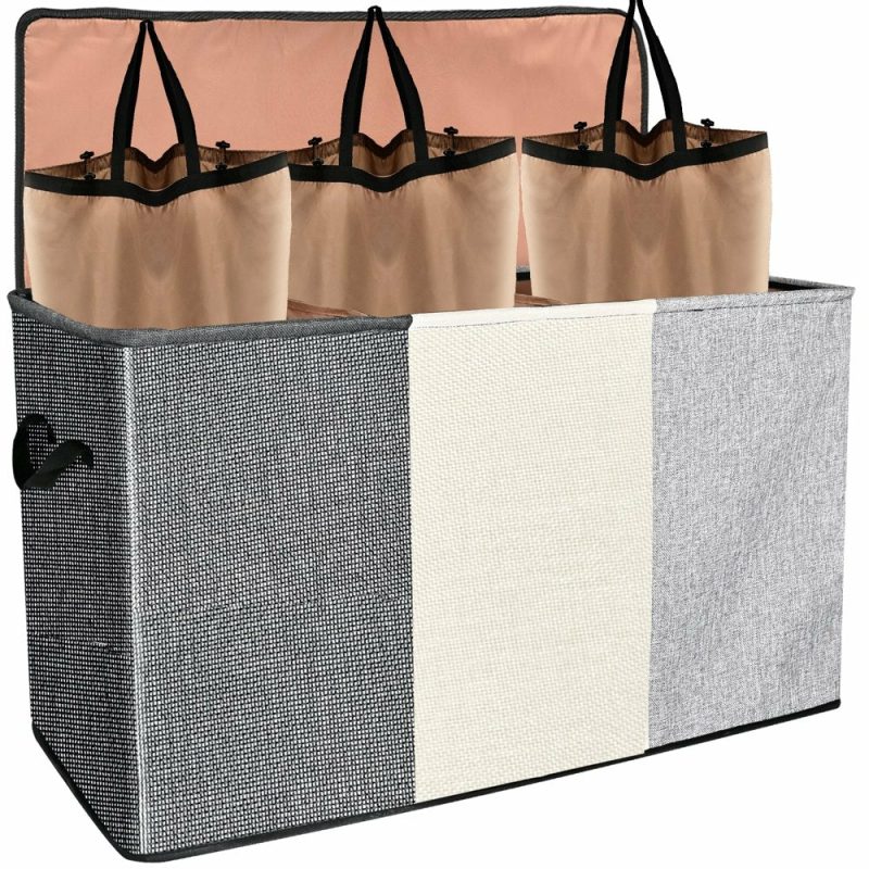 Storage & Organization |  Double Laundry Hamper With Lid And Removable Laundry Bags, Large Collapsible 2 Dividers Dirty Clothes Basket With Handles For Bedroom, Laundry Room, Closet, Bathroom, College, Dark Gray Home Decor & Cleaning 3 Section