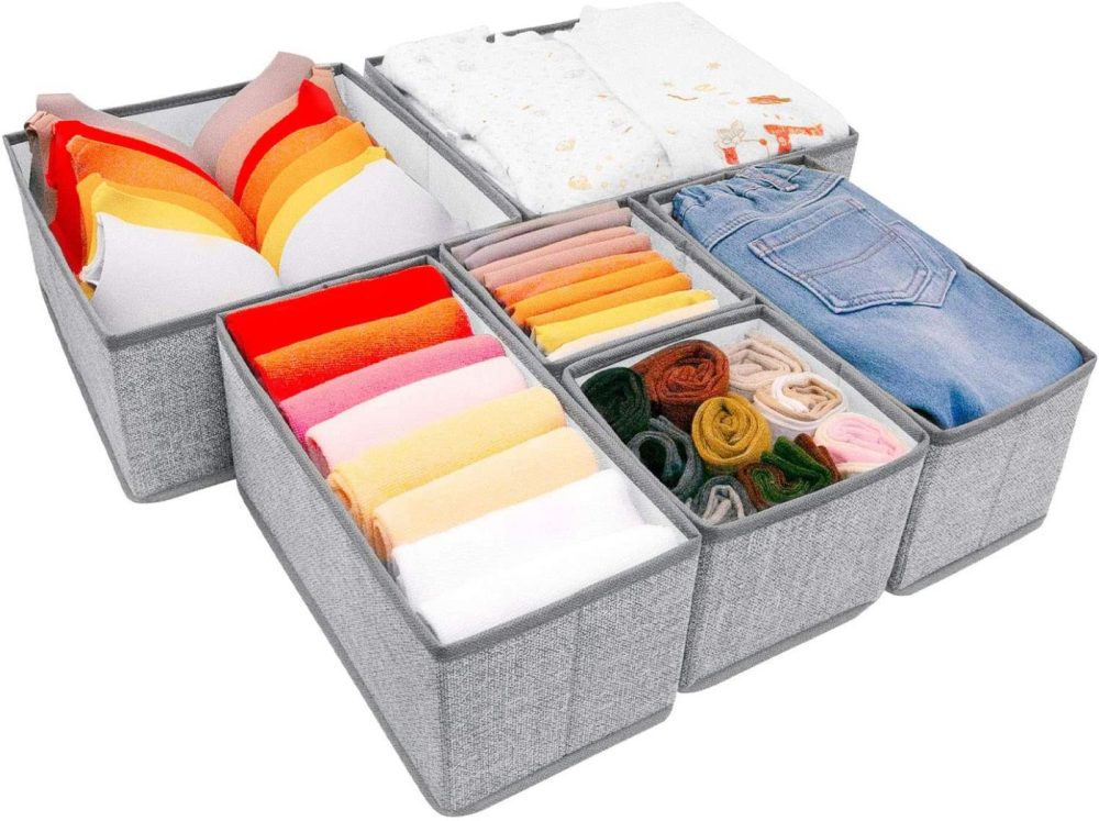 Storage & Organization |  Drawer Organizer, 6 Set Foldable Underwear Drawer Organizer And Closet Dividers,Storage Box For Clothes, Socks, Underwear (6 Bins, Grey With White) Home Decor & Cleaning Criusia