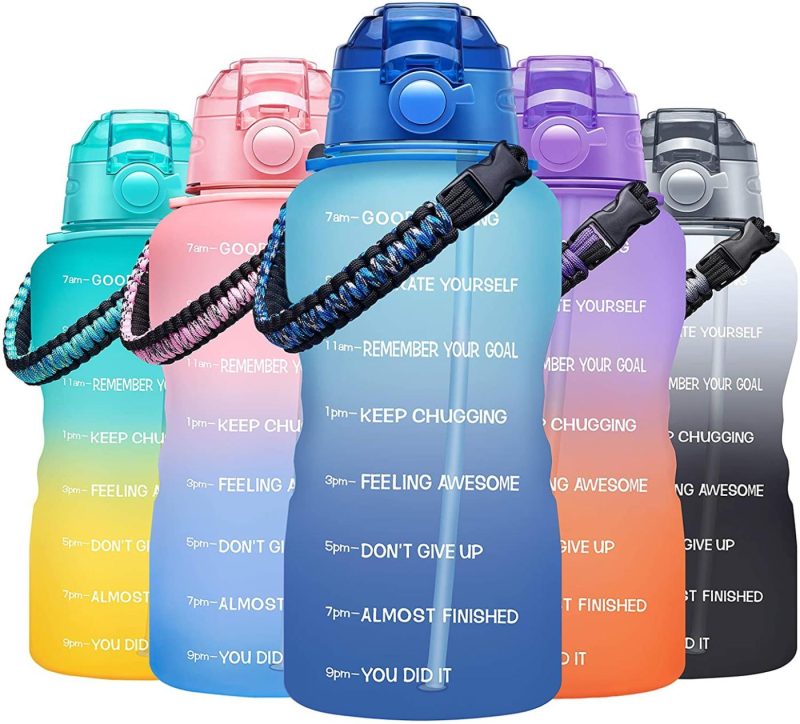 Storage & Organization |  Fidus Large Half Gallon/64Oz Motivational Water Bottle With Paracord Handle & Removable Straw – Bpa Free Leakproof Water Jug With Time Marker To Ensure You Drink Enough Water Daily Home Decor & Cleaning A1-Blue/Purple Gradient