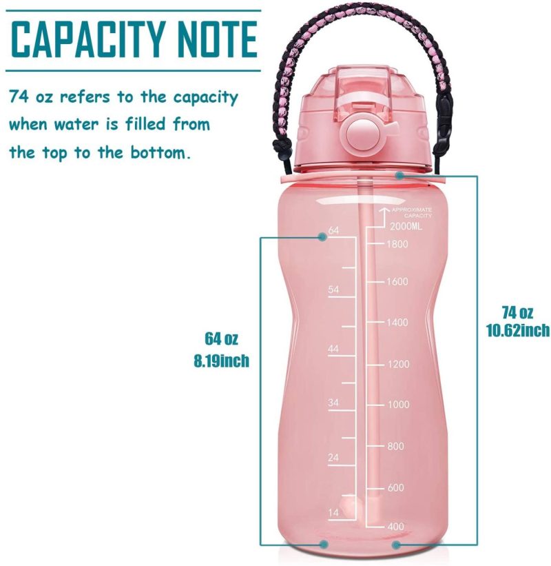 Storage & Organization |  Fidus Large Half Gallon/64Oz Motivational Water Bottle With Paracord Handle & Removable Straw – Bpa Free Leakproof Water Jug With Time Marker To Ensure You Drink Enough Water Daily Home Decor & Cleaning A9.2-Gray