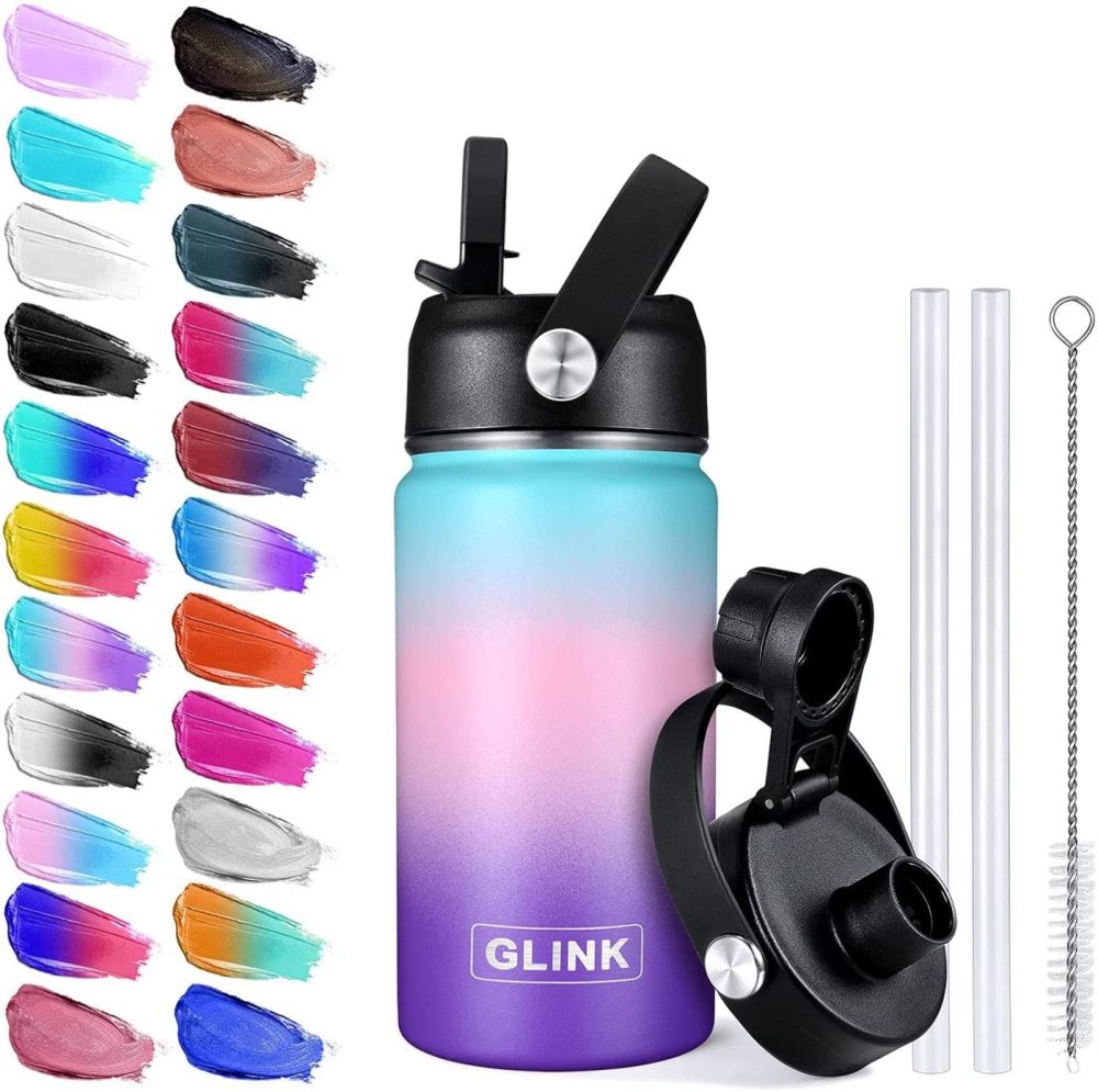 Storage & Organization |  Glink Stainless Steel Water Bottle With Straw, 12-64 Oz Wide Mouth Double Wall Vacuum Insulated Water Bottle Leakproof, Straw Lid And Spout Lid With New Rotating Rubber Handle Home Decor & Cleaning Glink