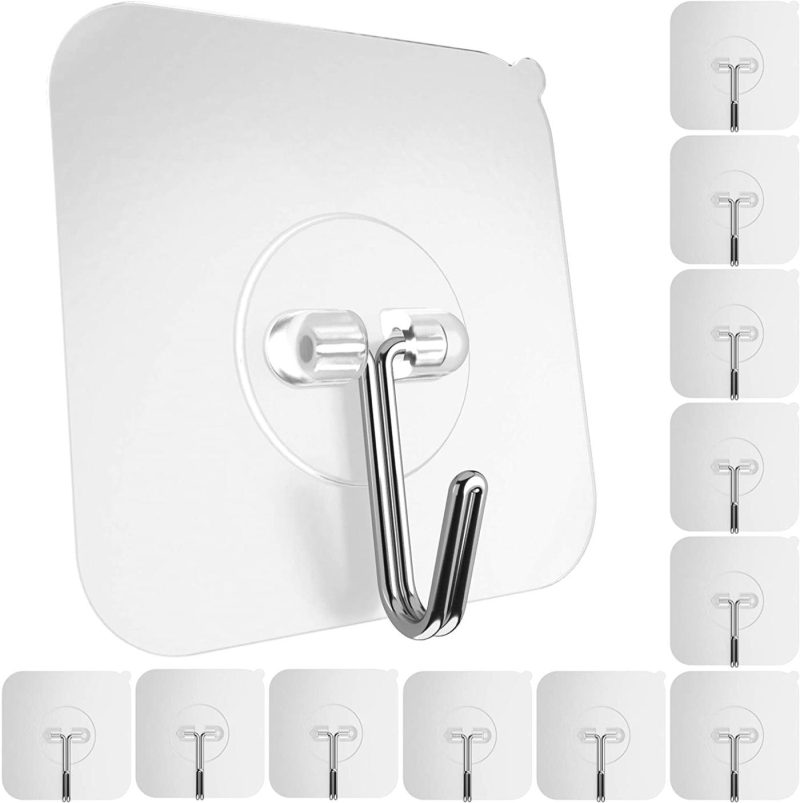 Storage & Organization |  Gluit Adhesive Hooks For Hanging Heavy Duty Wall Hooks 22 Lbs Self Adhesive Towel Hook Waterproof Transparent Hooks For Keys Bathroom Shower Outdoor Kitchen Door Home Improvement Sticky Hooks 12 Pack Home Decor & Cleaning ‎GLUIT