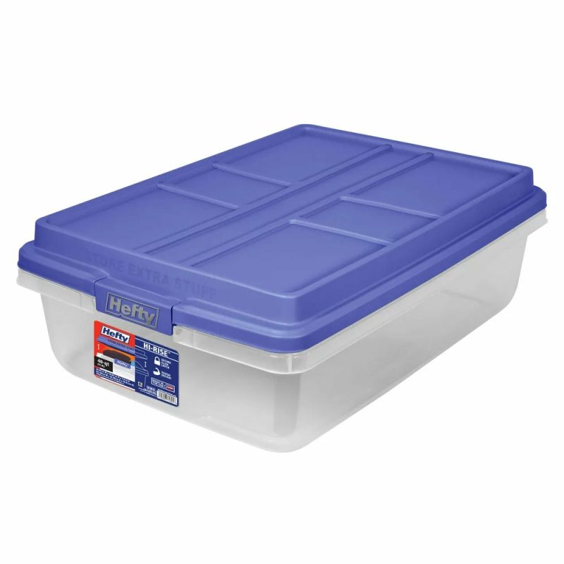 Storage & Organization |  Hefty 40 Qt. Clear Storage Bin With Blue Hi-Rise Lid Home Decor & Cleaning HMS Mfg. Co.