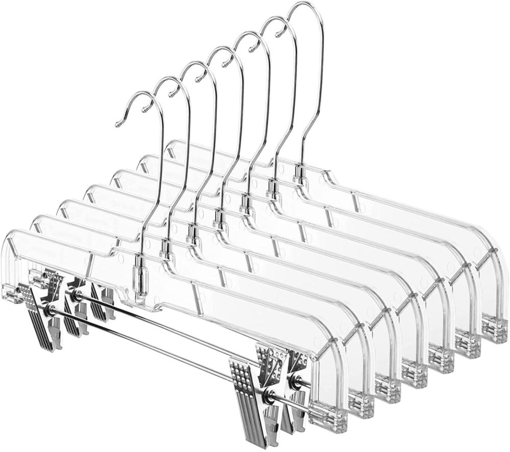 Storage & Organization |  House Day 12 Pack 14 Inch Clear Plastic Skirt Hangers With Adjustable Clips, Pants Hangers 360-Rotating Swivel Hook, Clip Hangers For Pants, Trousers, Skirts, Jeans, Bulk Plastic Hangers Home Decor & Cleaning HOUSE DAY