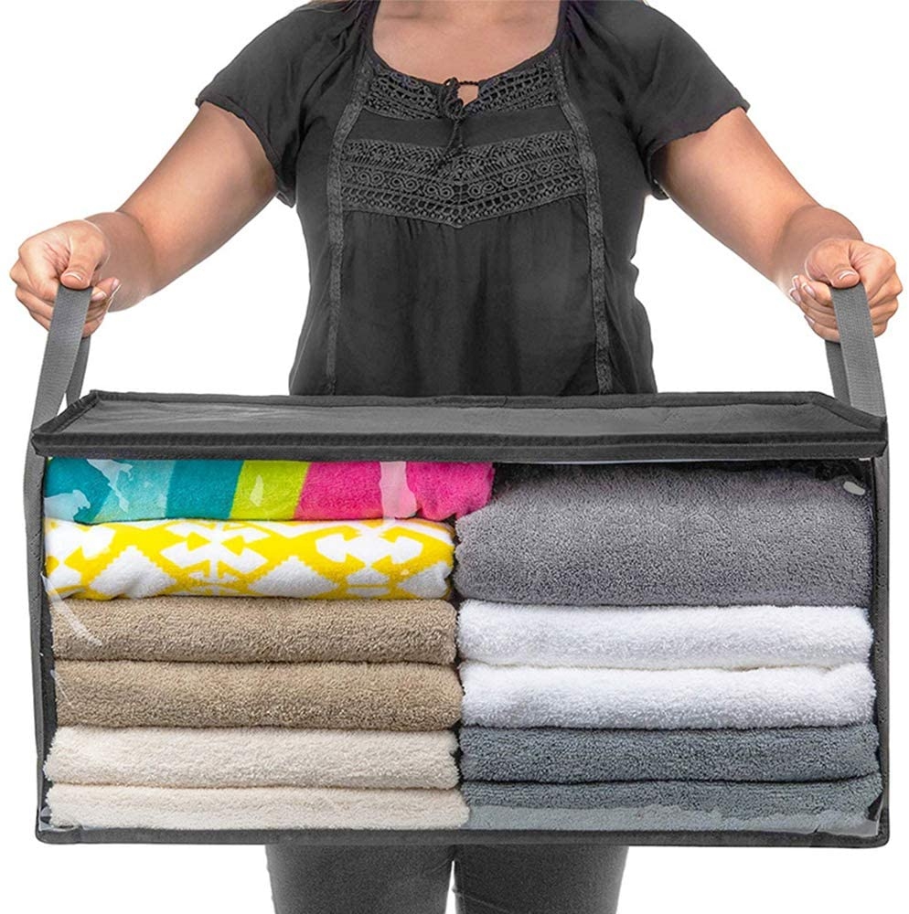 Storage & Organization |  Large Capacity Clothes Storage Bag Organizer With Reinforced Handle Thick Fabric For Comforters, Blankets, Bedding, Foldable With Sturdy Zipper, Clear Window,Folding, 90L Home Decor & Cleaning echolass